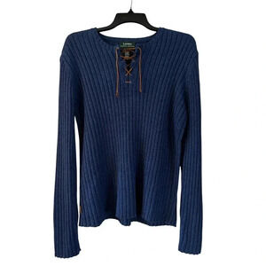 Lauren Ralph Lauren Women’s Silk Linen Cotton Sweater Bell Sleeves Size XL Blue